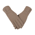 Winter thermal knit gloves in khaki with folded cuffs and three decorative buttons - Three Button Turnover Style / Light Khaki