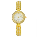 Orologio elegante da donna color oro con lunetta in strass e quadrante bianco con numeri romani - Oro