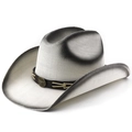 Sombrero de vaquero tejido blanco con degradado negro y hebilla vintage de cabeza de toro - M (56-58cm) / Pintado Blanco Negro