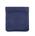 Deep blue leather mini cosmetic bag with automatic closure and textured finish - Large Ocean Blue