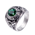 Men's retro US Army stainless steel ring with green gemstone and eagle relief - Silver/Green Zirconia