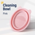 Pink cat-ear silicone makeup brush cleaning bowl with multi-textured surface for washing - Rabbit Ear Cleaning Bowl Pink