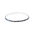 Single row stretch bracelet with 2mm rainbow crystals on silver metal base - Silver/AB Zirconia