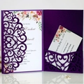 Laser-cut deep purple wedding invitation set with floral insert and RSVP card - Standard / Dark Purple