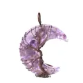 Handmade tree of life amethyst crescent moon pendant with antique bronze wire wrapping - Amethyst Pendant-Bronze-No Chain