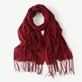Elegant deep red faux cashmere scarf with fringe details on a clean white background - Burgundy