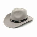 Detail of silver metal floral buckles and rivets on a gray wool western cowboy hat - M(56-58cm) / Light Gray