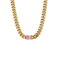 Collana a catena cubana dorata da 6,5 mm con pendente rettangolare in zircone rosa - Zirconia Blu