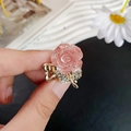 Pince à cheveux fleur rose avec paillettes et strass pour un look élégant - Rouge
