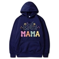 Navy blue Mama Est 2025 Coquette hoodie with colorful floral MAMA lettering design - Navy Blue
