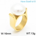 Anillo de acero inoxidable dorado con perla blanca de 16mm de estilo minimalista - US 7 / Dorado (KR108388-K)