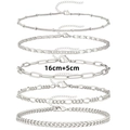 Set de cinco pulseras de metal plateado con cuentas, eslabones tipo clip y de cadena - Set de 5 piezas / Pulsera Plateada (16cm+5cm)