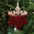 Christmas snowflake ornament in red flocking and gold glitter finish, 15cm x 15.5cm - Snowflake Type C