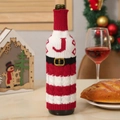 Christmas wine bottle cover with red stripes and letter J knitting for holiday table decor - Letter J