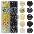 DIY jewelry kit with gradient glass beads in 10-grid box, yellow and black patterns - Mixed 15 Black Coffee & Milk Tea approx 200pcs