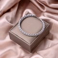 Close-up of silver braided metal bracelet on champagne jewelry box with silk background - Braid Style (S282-2)