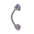 Dragon claw curved barbell piercing with purple cat eye stone in stainless steel - 1.2x10x4mm / Cat Eye Purple
