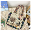 Dettaglio borsa tote vintage jacquard con tracolla ricamata in stile bohémien - Lavanda