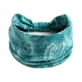 Blaugrünes Yoga-Stirnband mit Paisley-Muster und Knotendesign für Damen auf Weiß - Cyan Weiß Paisleymuster Knoten(#116)