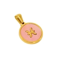 18K gold plated titanium necklace with pink enamel Pisces constellation round pendant - Pisces - Single Pendant