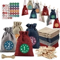 Christmas advent calendar kit with 24 linen drawstring bags, stickers, clips and jute rope - Advent Calendar Style 3