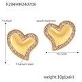 Detailed view of heart-shaped gold earrings with dimensions 2.6cm x 2.5cm and specs - F204-Gold Full Diamond Heart