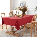 Red washed cotton Christmas tablecloth with white pom-pom trim for holiday table decor - 60X60CM (2 Pcs) / Washed Cotton Red + White Pom Pom