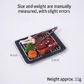 Miniatur Puppenhaus Grillset mit Fleisch und Gemüsespießen in 5,5cm x 4,1cm Größe - Enoki-Pilz Grillplatte - Ohne Ring