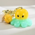 Cute yellow and mint green octopus keychain with small bell and golden metal hardware - Bell Style [Lemon Yellow]