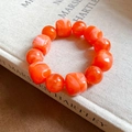 Minimalist orange and white marble acrylic beaded bracelet with square and round beads - Orange
