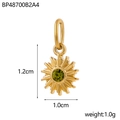 Detailed dimensions of golden sun pendant with green gemstone, 1.2cm height and 1.0g weight - Sun Pendant - Gold With Green Zirconia
