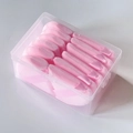 Pink heart-shaped velvet powder puff set with ribbon in a transparent storage box - 12pcs in Box / Pink