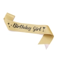 Golden glitter Birthday Girl sash with black lettering and sparkling sequin texture - Gold Wine Glass Birthday Girl