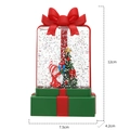 Christmas Santa Claus snow globe gift box with glitter water and 12cm height dimensions - Santa Claus with Elf Tree / Green