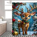 71x71 Zoll Weihnachts-Duschvorhang mit süßem Rentier-Motiv für das Badezimmerdekor - 25SD-C Cartoon-Rentier / 90*180cm