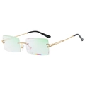 Fashionable rimless rectangular sunglasses with light green gradient lenses and gold frames - Gold Frame Flat Green Mirror C11