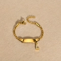Gold stainless steel chain bracelet with a sparkling crystal-set letter L pendant charm - Gold Letter L