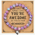 Detail of beaded bracelet with heart charm on a motivational gift card display - Imperial Color Heart Message Style (With Card)