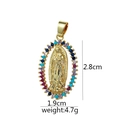 18K gold Virgin Mary pendant with colorful cubic zirconia border and size specs - 【D2029JC】Virgin Mary Oval Colored Zircon