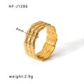 Bamboo texture 18k gold plated titanium steel triple ring, 8mm width minimalist style - Three-Layer Bamboo Texture Style (HF-J1286)