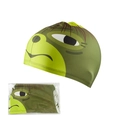 Green swimming cap for adults with cartoon print in packaging, made of elastic nylon fabric - Green Kappa Pattern