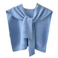 Light blue core spun yarn knitted shawl wrap with knotted front for women outfits - Blue