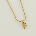 Polished gold snake chain necklace featuring a crystal encrusted letter F pendant - Letter F / Gold
