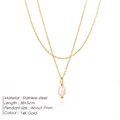 Collar de doble capa en acero inoxidable con perla de gota blanca en oro 14K - Dorado