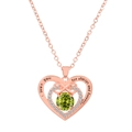 Collier cœur et infini en or rose avec pierre de naissance verte et gravure I love you - Style Vert Herbe (K-750)