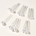 Set di 18 forcine a U argentate con perle bianche per acconciature da sposa e cerimonie - Versione con Colla a Punto 18 Pezzi / Argento