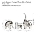 Three-piece family elephant statue set in polished silver plating with dimensions - A Family Of Three Including A Lucky Elephant - Electroplated Silver