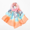 Floral print 100% silk scarf with vibrant pink blue and orange gradient for sun protection - 160*50CM / XQ500-2# Orange