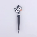 Detail of creative cartoon cow bead pen with black and white silicone animal character - Black Cow