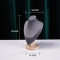 Gray velvet necklace display stand with wooden base measuring 25.1cm height and 16.5cm width - Wood Dark Grey Velvet Medium